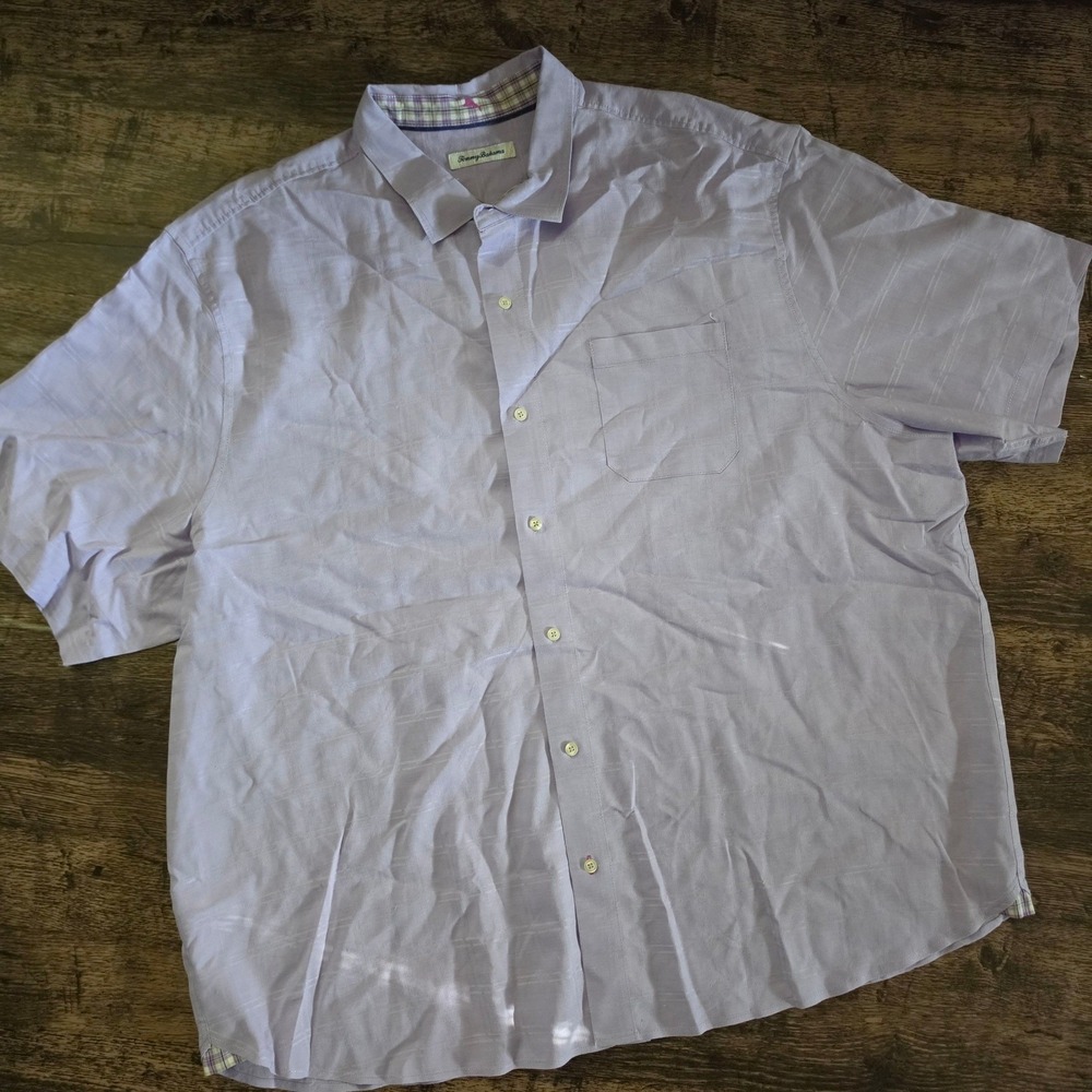 TOMMY‎ BAHAMA Button Up Shirt Mens 3XLB Purple Linen Blend Short Sleeve Jacquard